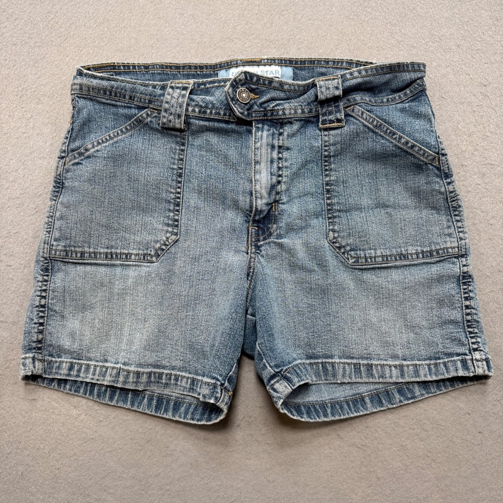 Urban Star Shorts Women's 10 Blue Denim Stretch Medium Wash Embellished Pockets